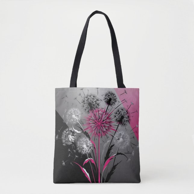 Bolsa Tote Dandelions Rosa, Branco e Preto (Frente)