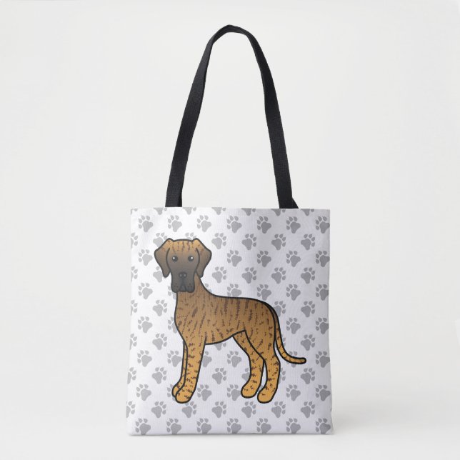 Bolsa Tote Dane Great Dane Marrom Listrado Cachorro Cartoon F (Frente)