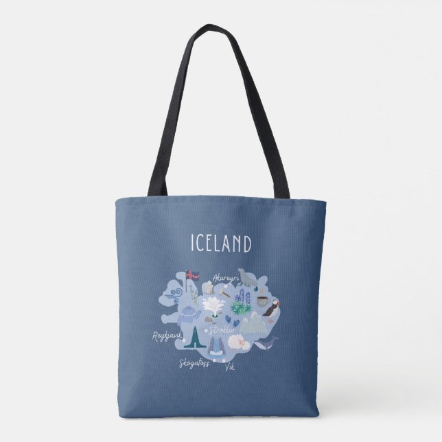 Bolsa Tote Dark blue Iceland travel map (Verso)