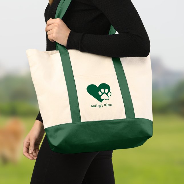 Bolsa Tote Dark Green Dog or Cat Paw Heart Monogram (Criador carregado)
