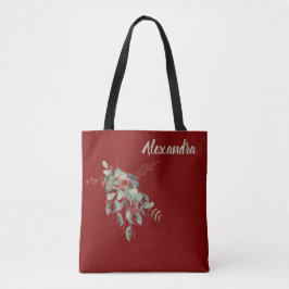 Bolsa Tote Dark Red with Watercolor Leaves & Berries Named