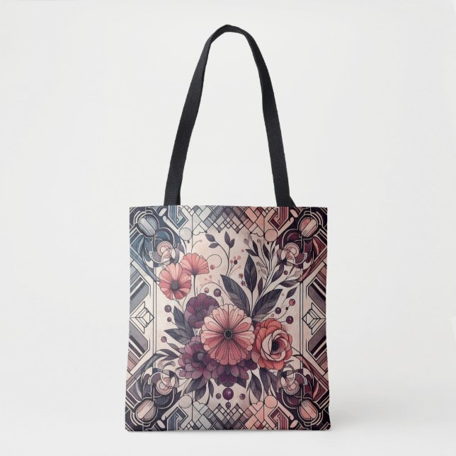 Bolsa Tote Dark Romance Burgundy Art Deco Floral Summer (Frente)
