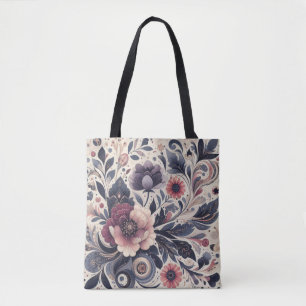 Bolsa Tote Dark Romance Burgundy Art Deco Floral Summer