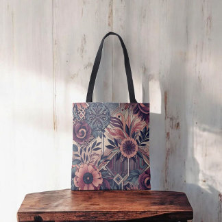 Bolsa Tote Dark Romance Burgundy Art Deco Floral Summer