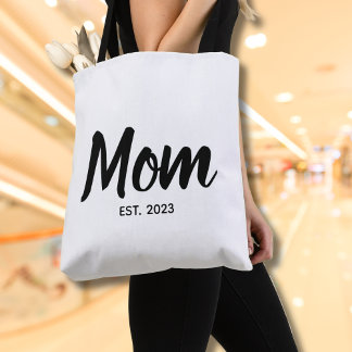 Bolsa Tote Data de Fundação da Mamãe Texto Personalizado em L