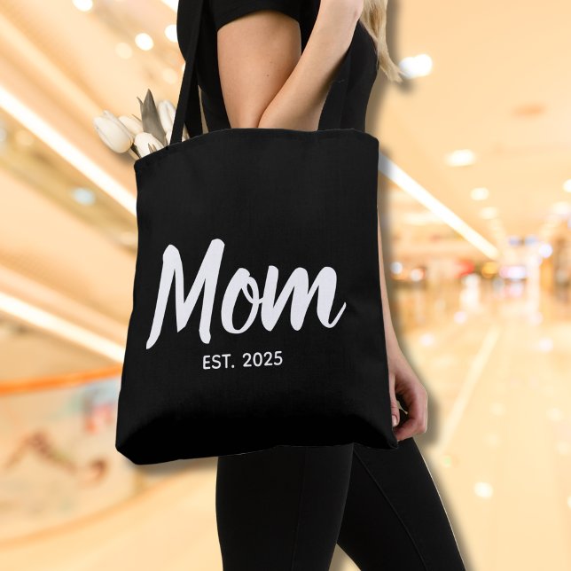 Bolsa Tote Data de Início da Mamãe em Letra Branca (Personalize with year(s).  Matching items available in collection)