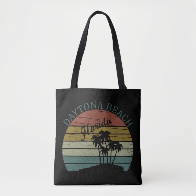 Bolsa Tote Daytona praia vintage sunset retro paisagem (Frente)