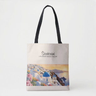 Bolsa Tote de Aquarela de Santorini - Beleza Atemp