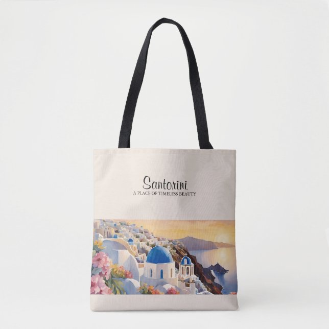 Bolsa Tote de Aquarela de Santorini - Beleza Atemp (Frente)