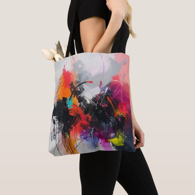 Bolsa Tote de Arte Abstrata Texturizada em Rosa Ve (Close Up)