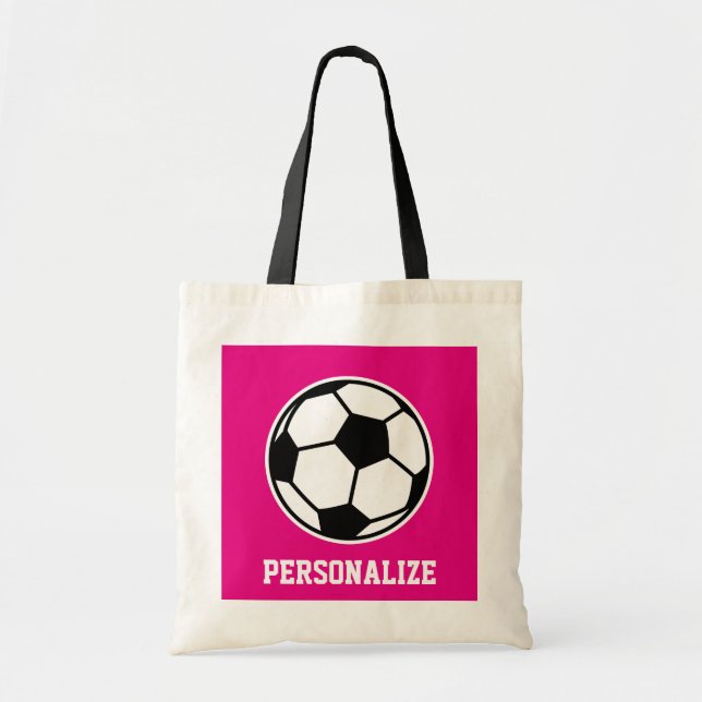 Bolsa tote de bola de futebol cor-de-rosa para equ (Frente)