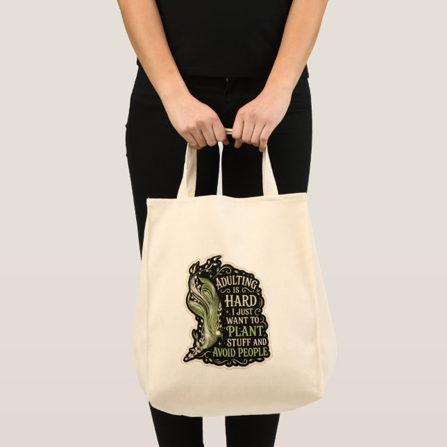 Bolsa tote de bordado verde com estética botânica (Frente (produto))