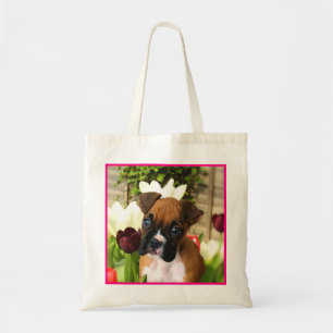 Bolsa tote de cachorro boxer em tulipas