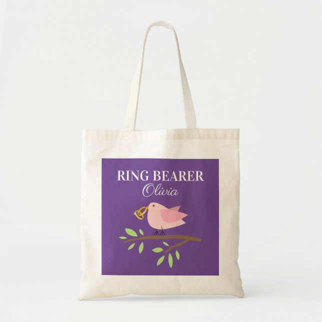 Bolsa tote de casamento de menina com pássaro fofi (Frente)