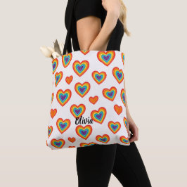 Bolsa Tote de Coração com Padrão de Marcador Color