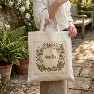 Bolsa Tote de Coroa de Flores Botânicas Vintage