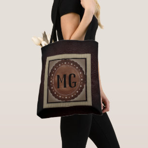 Bolsa Tote de Couro Marrom Moderna com Monograma
