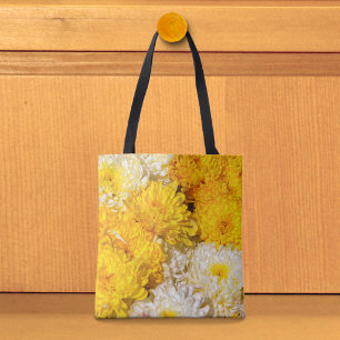 Bolsa Tote de Crisântemos Brancos e Amarelos