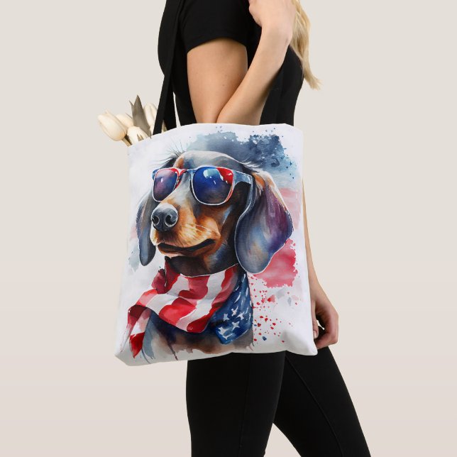 BOLSA TOTE DE DACHSHUND DO DIA DA INDEPENDÊNCIA (Close Up)