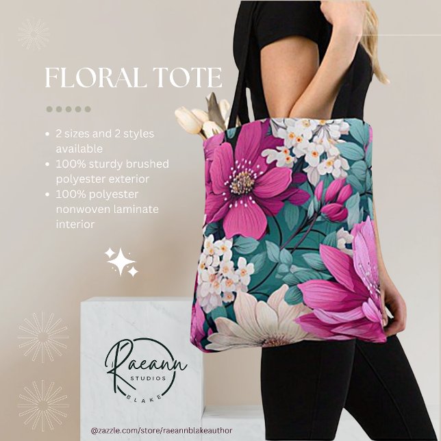 Bolsa Tote de Design Floral Rosa e Verde Inspirada (Criador carregado)