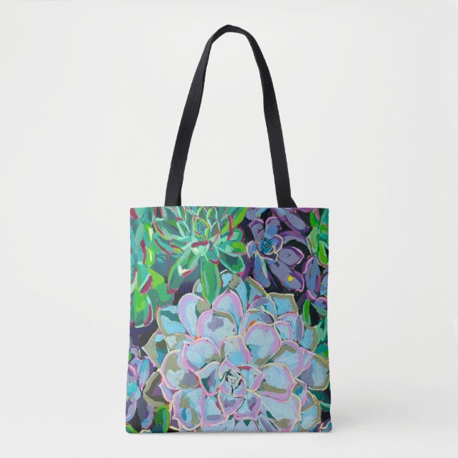 Bolsa tote de dupla face com um buquê suculento (Frente)