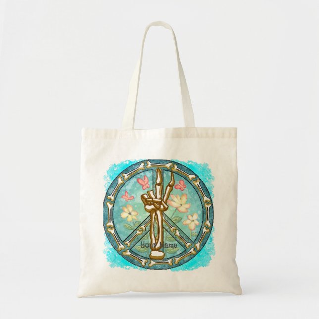 Bolsa tote de esqueleto de mão da paz    (Frente)