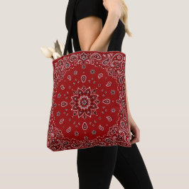 Bolsa Tote de Estampa Paisley com Bandana Vermelha
