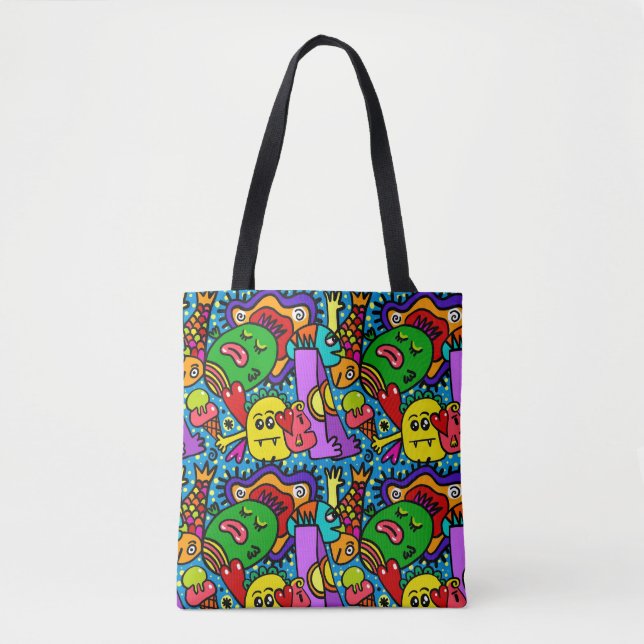 Bolsa Tote de Estampa Totalmente Colorida e Louca (Frente)