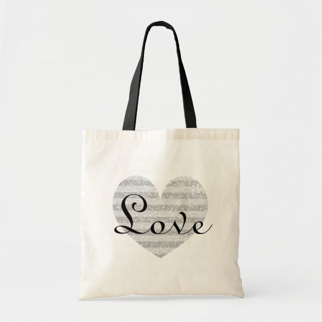 Bolsa tote de faixa com monograma de brilho pratea (Frente)