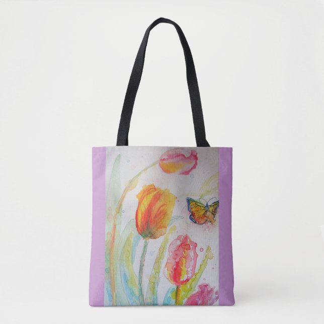 Bolsa Tote de Flores de Aquarela de Tulipas (Frente)
