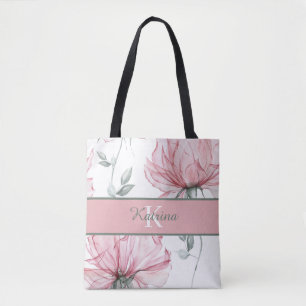 Bolsa tote de flores em aquarela monogramada
