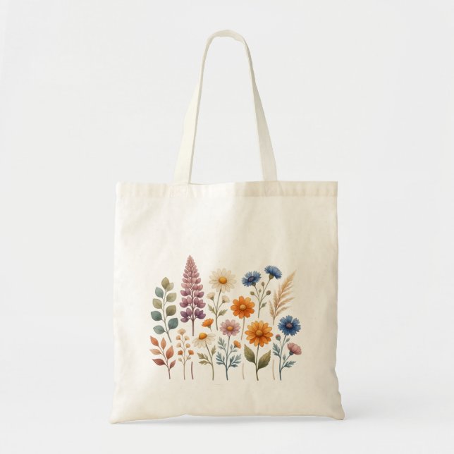 Bolsa tote de flores silvestres boho em aquarela (Frente)