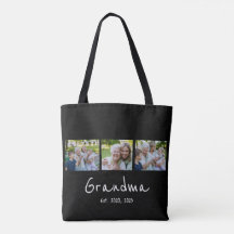 Bolsa Tote de Foto Preta com Rótulo Estabelecido p