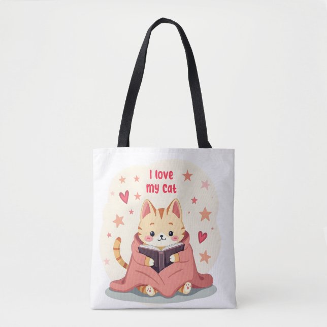 Bolsa tote de gato persa lendo livro, bolsa prátic (Frente)