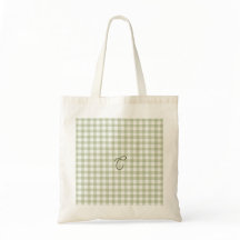 Bolsa tote de gingham verde salvia com monograma 
