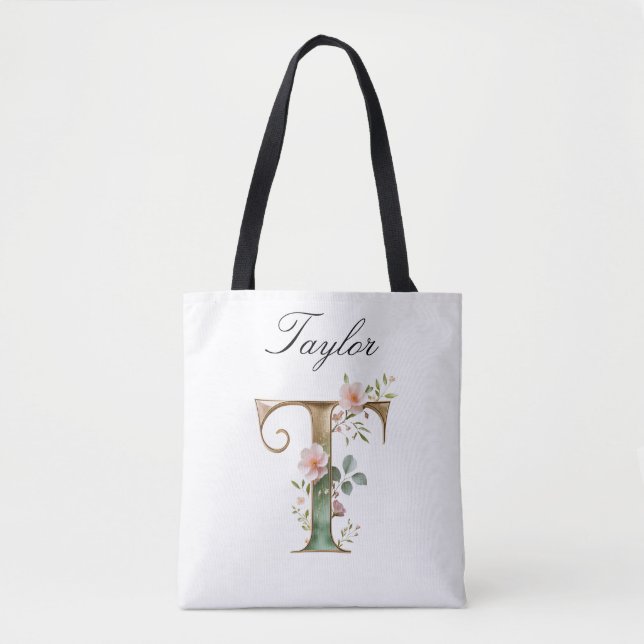 Bolsa Tote de Impressão Total com Letra Floral Dou (Frente)