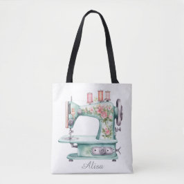 Bolsa Tote de Máquina de Costura Floral Azul