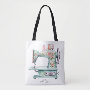 Bolsa Tote de Máquina de Costura Floral Azul