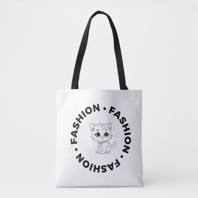Bolsa Tote de Moda Circular Fofa de Gato Estética (Frente)