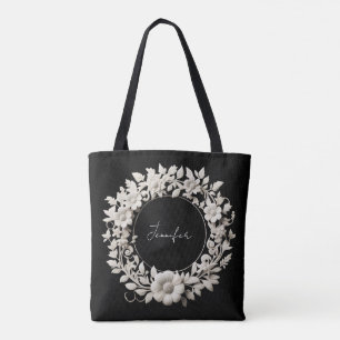 bolsa tote de moldura de flor de papel personaliza