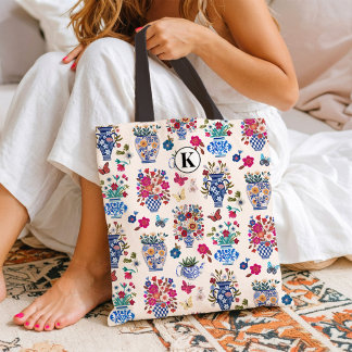 Bolsa Tote de Monograma Floral Chinoiserie para Mu