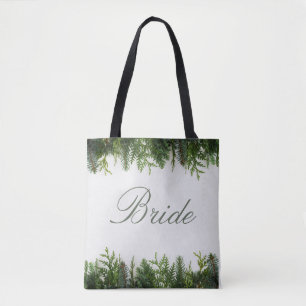 Bolsa tote de noiva floral verde e azul marinho