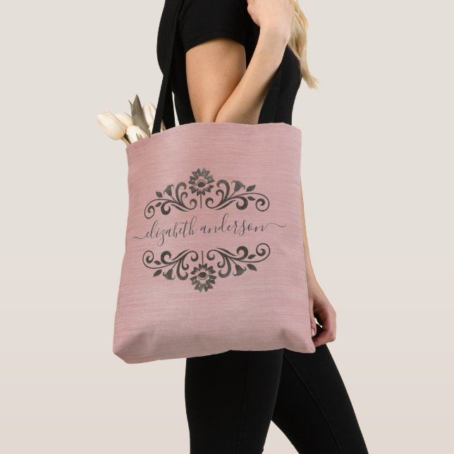 Bolsa Tote de Nome Monograma Rosa na Moda (Close Up)