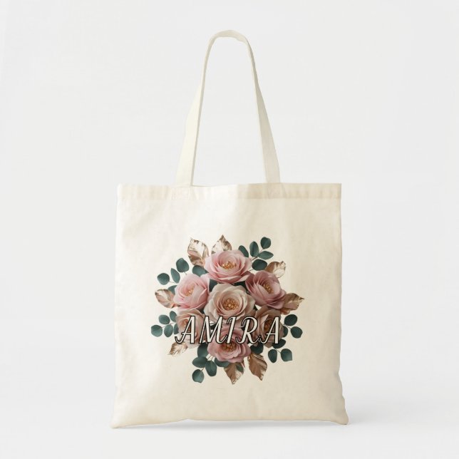 Bolsa Tote de Orçamento de Monograma Floral em Dou (Frente)