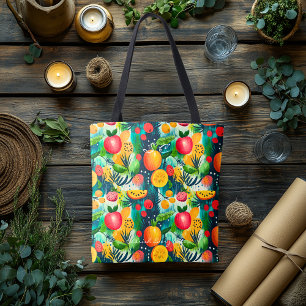 Bolsa Tote de Padrão de Frutas Vibrantes para Vida