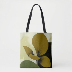 Bolsa Tote de Padrão Floral Abstrato Oliva Moderna