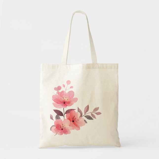 Bolsa Tote de Padrão Floral Rosa Macio em Flor  (Frente)