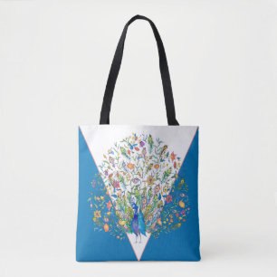 Bolsa tote de pavão floral em aquarela