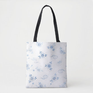 Bolsa Tote de Porcelana Azul e Branco com Padrão F