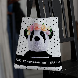 Bolsa Tote de Professora com Urso Panda Fofo de Bo